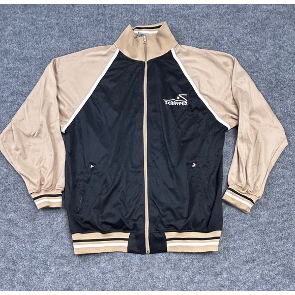 Vintage RARE SCRAYPUZ Track Jacket Full Zip Black Tan‎ White Stripe Size 2X - Picture 6 of 10